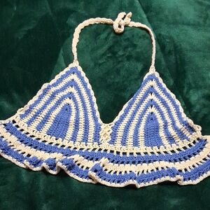 SHEIN Blue and Cream Crochet Top